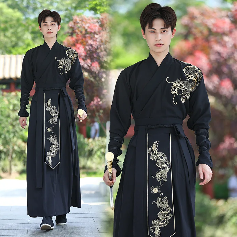 

Large Size 5XL Hanfu Men Shirt Black Men's Life Hanbok Work Daily Sets to Wear Oriental Nation Cosplay Costumes Spring Autumn