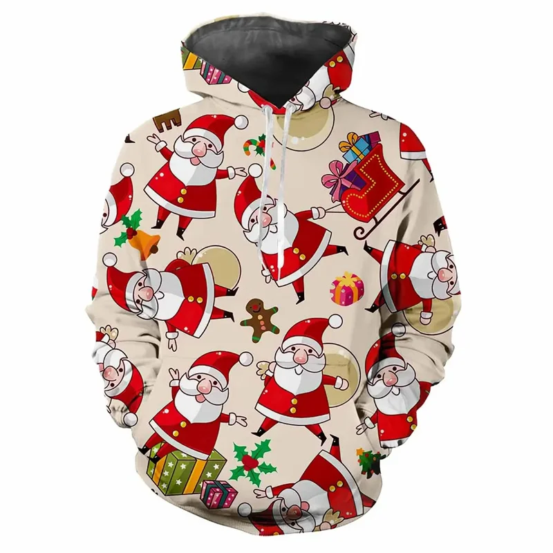 Fun Christmas Sweatshirts Fall Winter Men\'s Long Sleeve Holiday Party Gift Pullover Happy Hooded Pullover Oversized loose