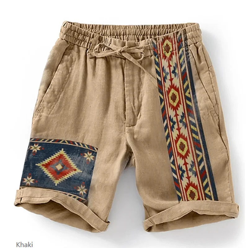 Pantalones cortos de verano para hombre, Shorts suaves transpirables con cintura elástica y cordón, mezcla de algodón para vacaciones diarias e informales