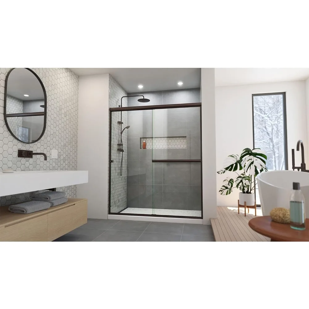 Shower Door, 56-60 Inches Wide X 70 Inches High, Sliding Semi-frameless Oil-impregnated Clear Glass, Bathroom Shower Door