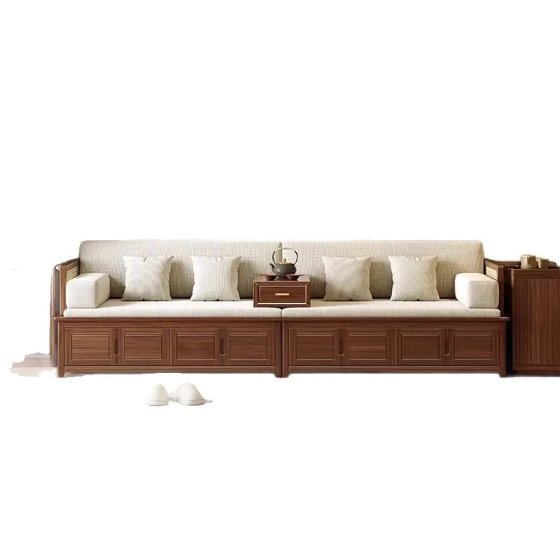 Black walnut Arhat bed Solid wood sofa Bed storage box body New Chinese antique Zen simple living room furniture