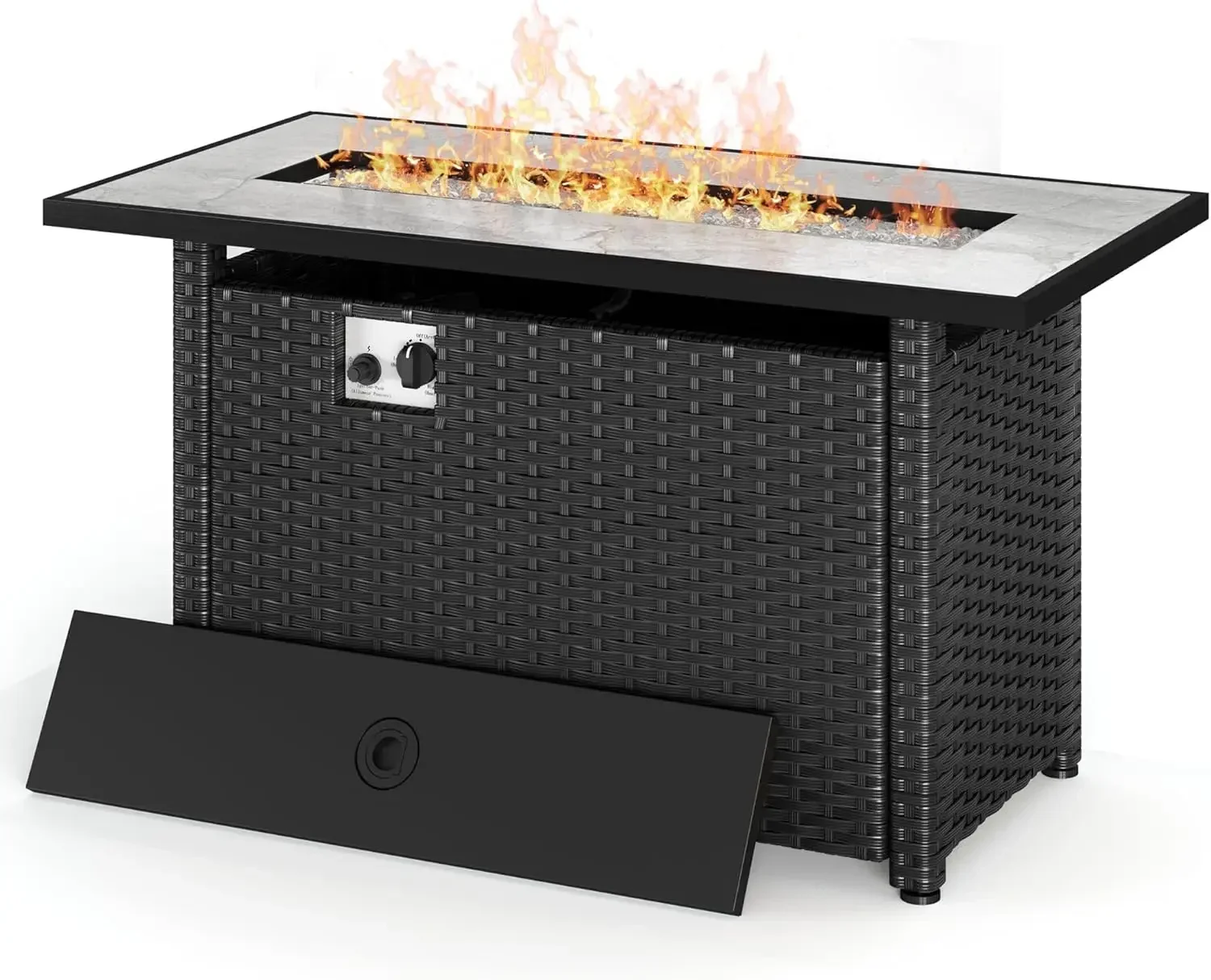 طاولة حفرة نار تعمل بالغاز مقاس 45 بوصة، حفرة نار من البروبان مع صخور زجاجية، غطاء مقاوم للماء وروطان البولي ايثيلين، حفر نيران للفناء الخارجي للفناء الخلفي