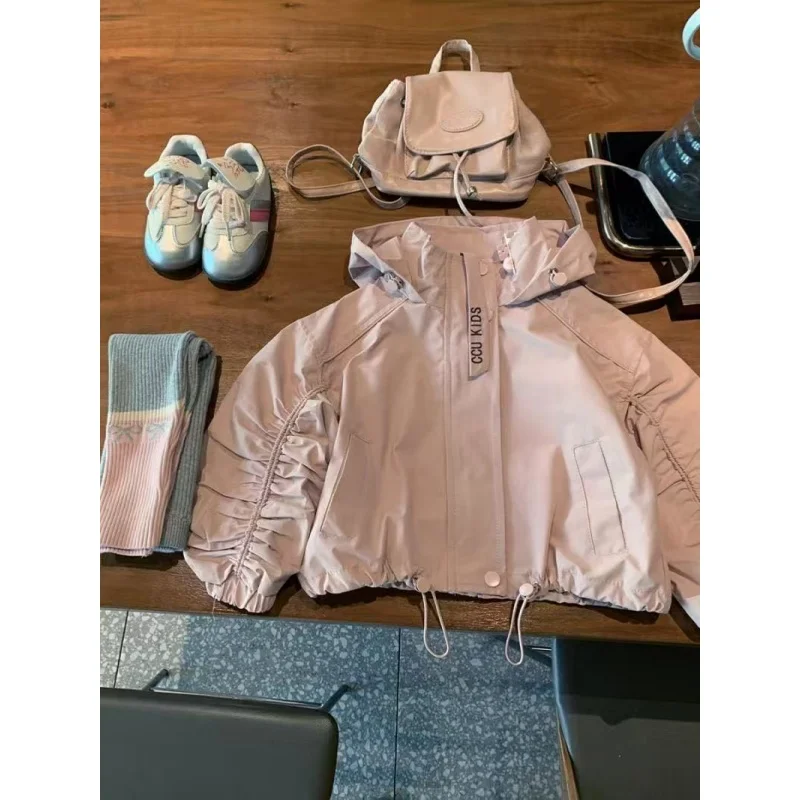 Girls Coat outerwear 2026 Spring and Autumn New Children's Jacket Fashionable Top Windproof and Wrinkled Jacket