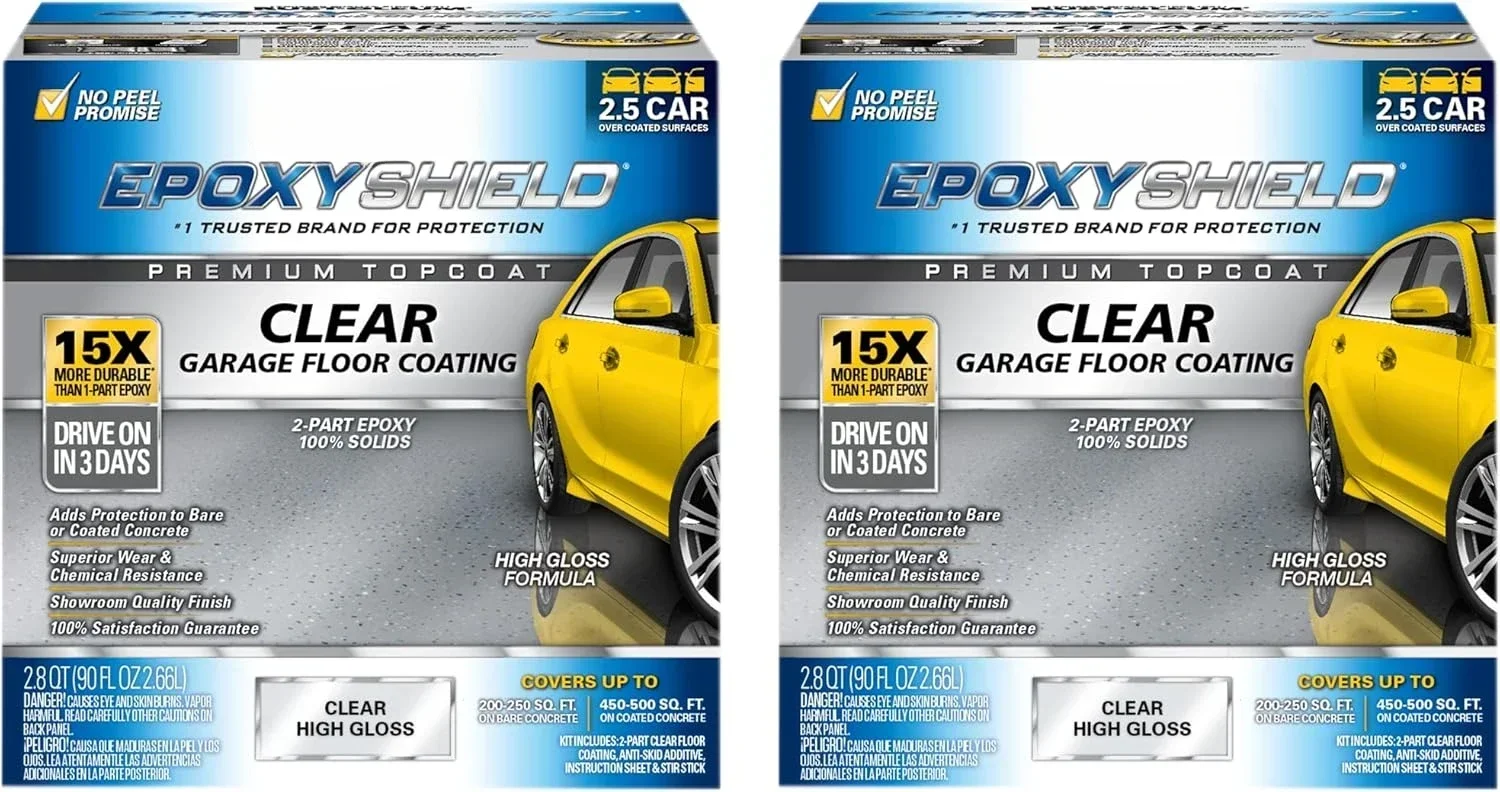 

Hot Sellers.292514-2PK EpoxyShield Premium Clear Floor Coating Kit, 2.5 Car, Gloss Clear, 2 Pack.NEW