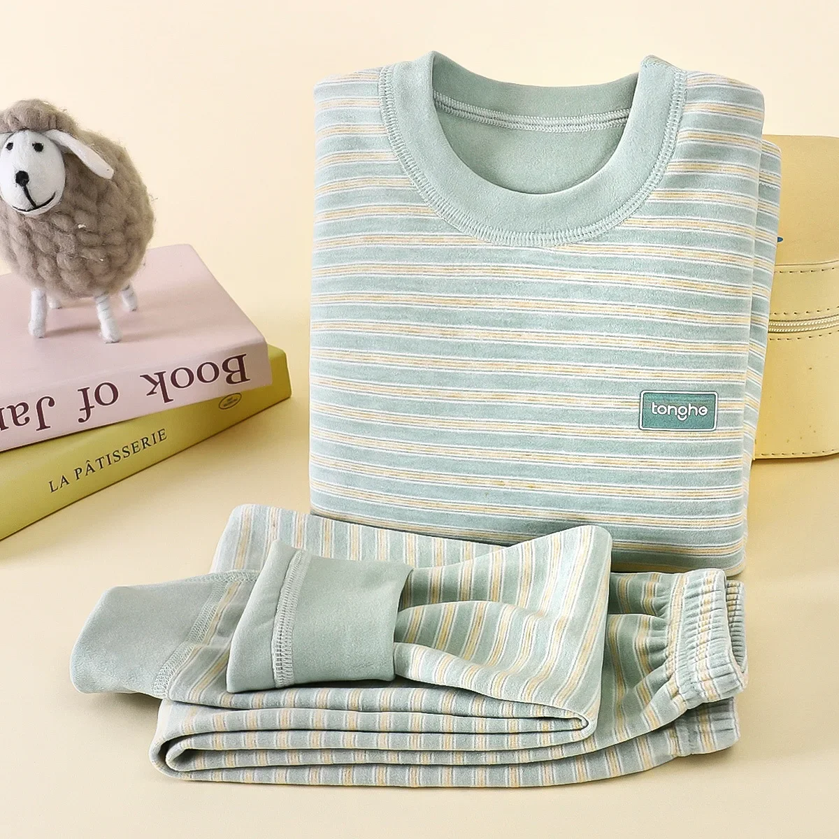 Kids Striped Sleepwear Soft Stretch Cozy Warm Boys Girls Winter Thermal Underwear Set Cold Weather Home School Daily Loungewear