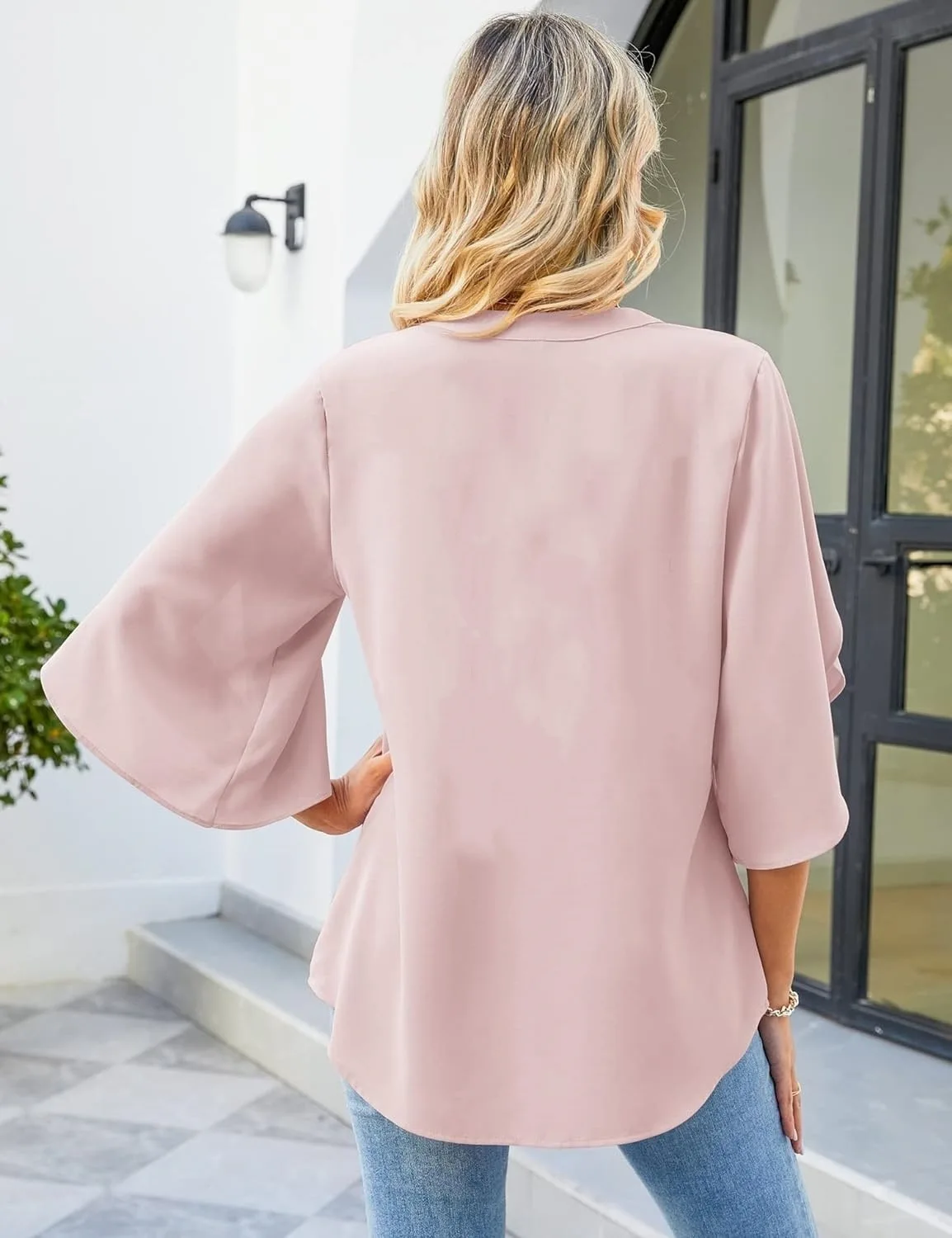 صيف جديد أوروبا والولايات المتحدة أزياء المرأة بتلات كم بلوزة فضفاضة الخامس الرقبة بلوزة شيفون