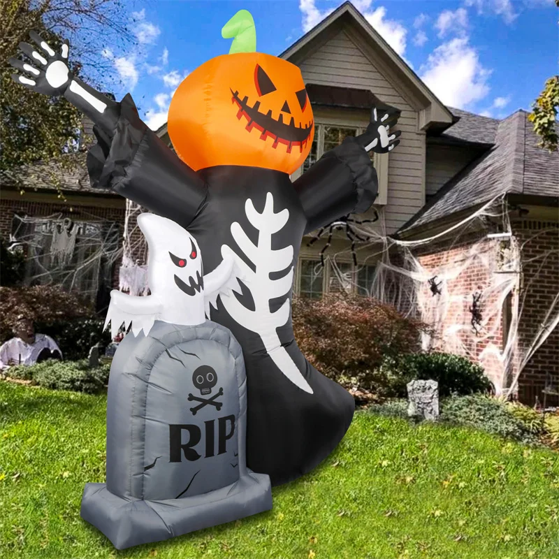 

Halloween Inflatable Tombstone Pumpkin Skull Ghost Model Built-in LED Lights Outdoor Ornaments Home Courtyard Decoration Props