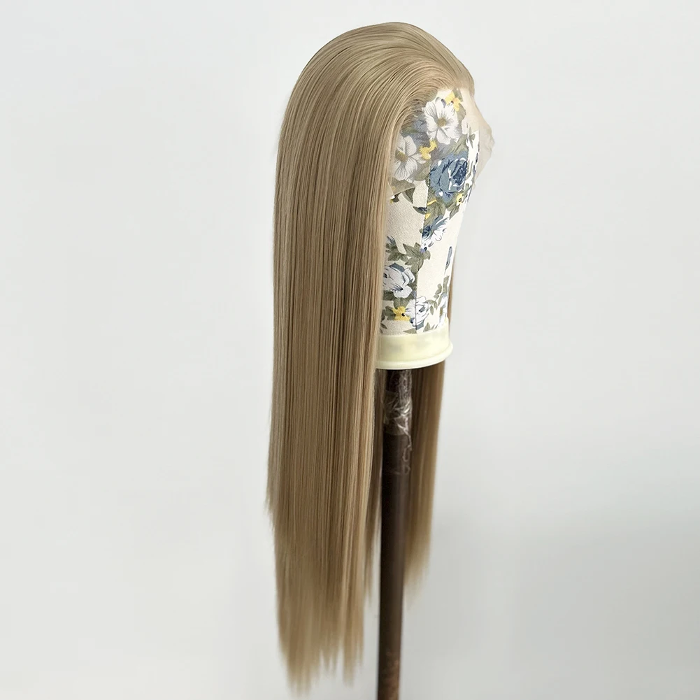 Long Straight 13x4 Lace Front Wig Ash Blonde Glueless Synthetic Lace Wigs for Women Natural Hairline Lace Front Party Wig