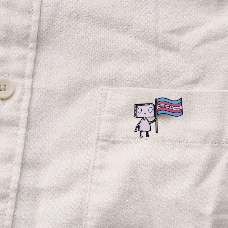 Binaries Are for Robots Enamel Pin LGBT Trans Pride Brooch Badge Clothes Hat Backpack Decoration Jewelry Accessories view 5