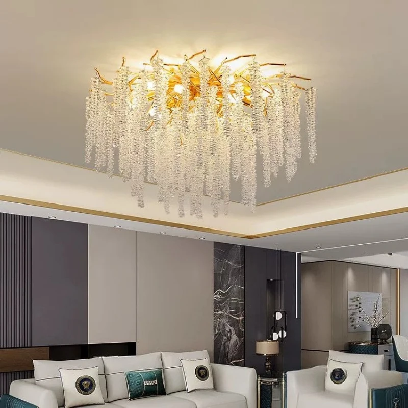 Modern Silver K9 Crystal Ceiling Chandelier Lighting For Dining Living Room Bedroom Kitchen Round Branch Crystal Chandeliers