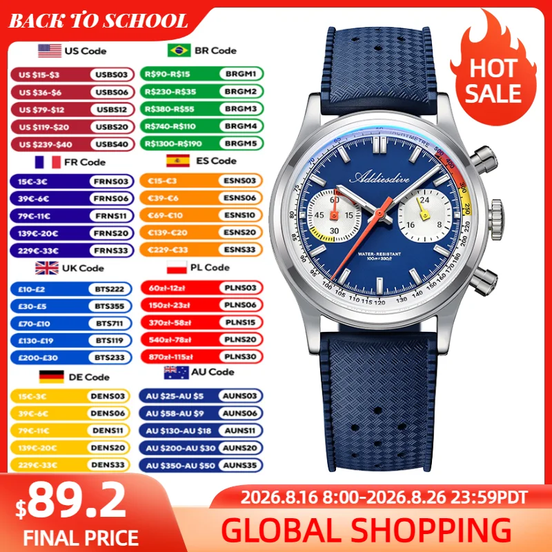 Zero Luxury Watch - ساعات كوارتز ADDIESDIVE للرجال VK64 كرونوغراف