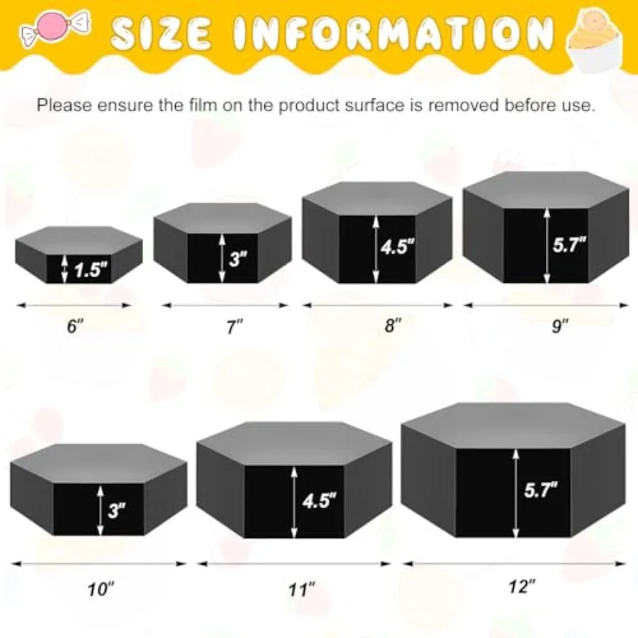 7 Pcs Large Buffet Risers Set 6 to 12 Acrylic Display Box for Catering Dessert Table Black Hexagonal Food Display Stand with Ho