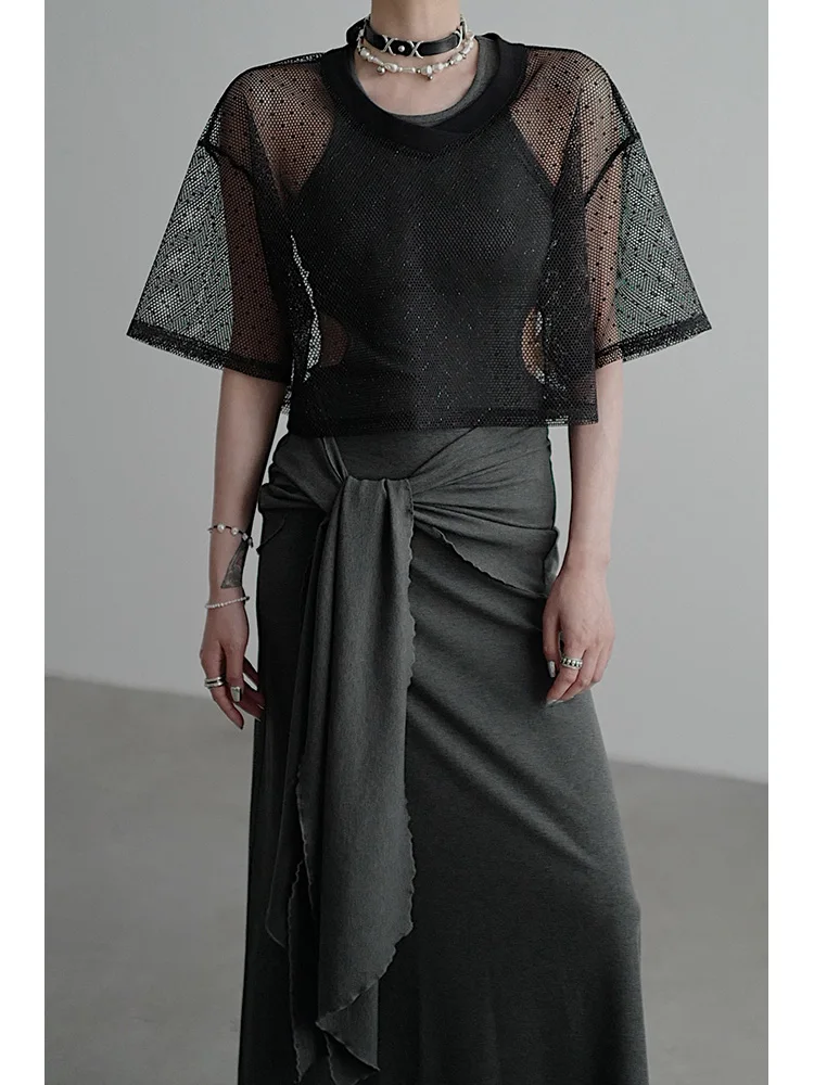 

Футболка WYHX No Illusion X Mrs. Chen, большая, свободного кроя, с V-образным вырезом, летняя, тонкая, для повседневной носки