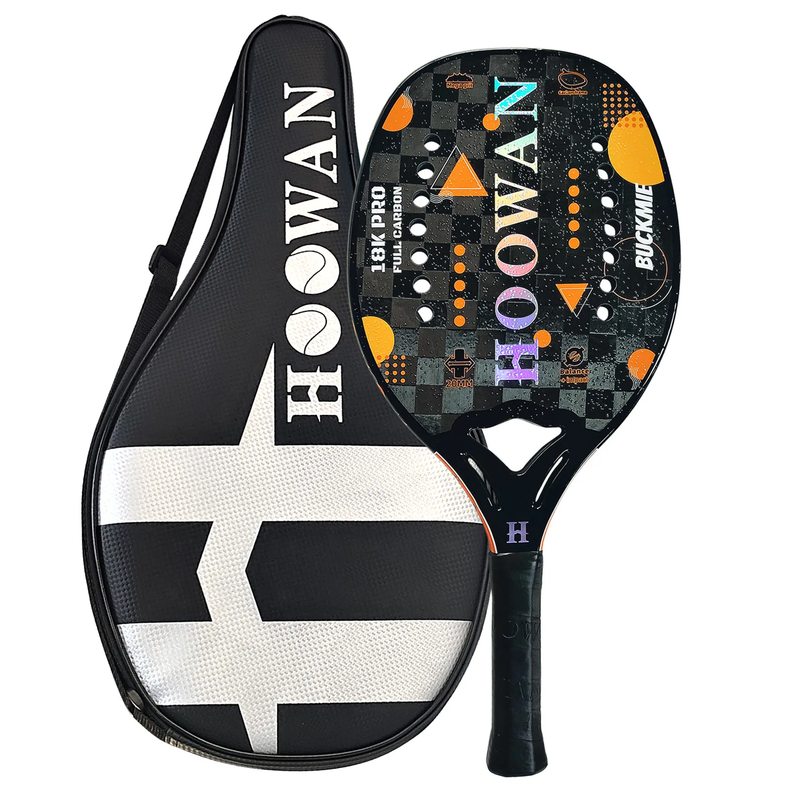 

Beach Tennis Racket HOOWAN Buckmie 18K Pro Carbon Fiber 20mm EVA Soft Core Beach Tennis Paddle with Grit Finish Treatment
