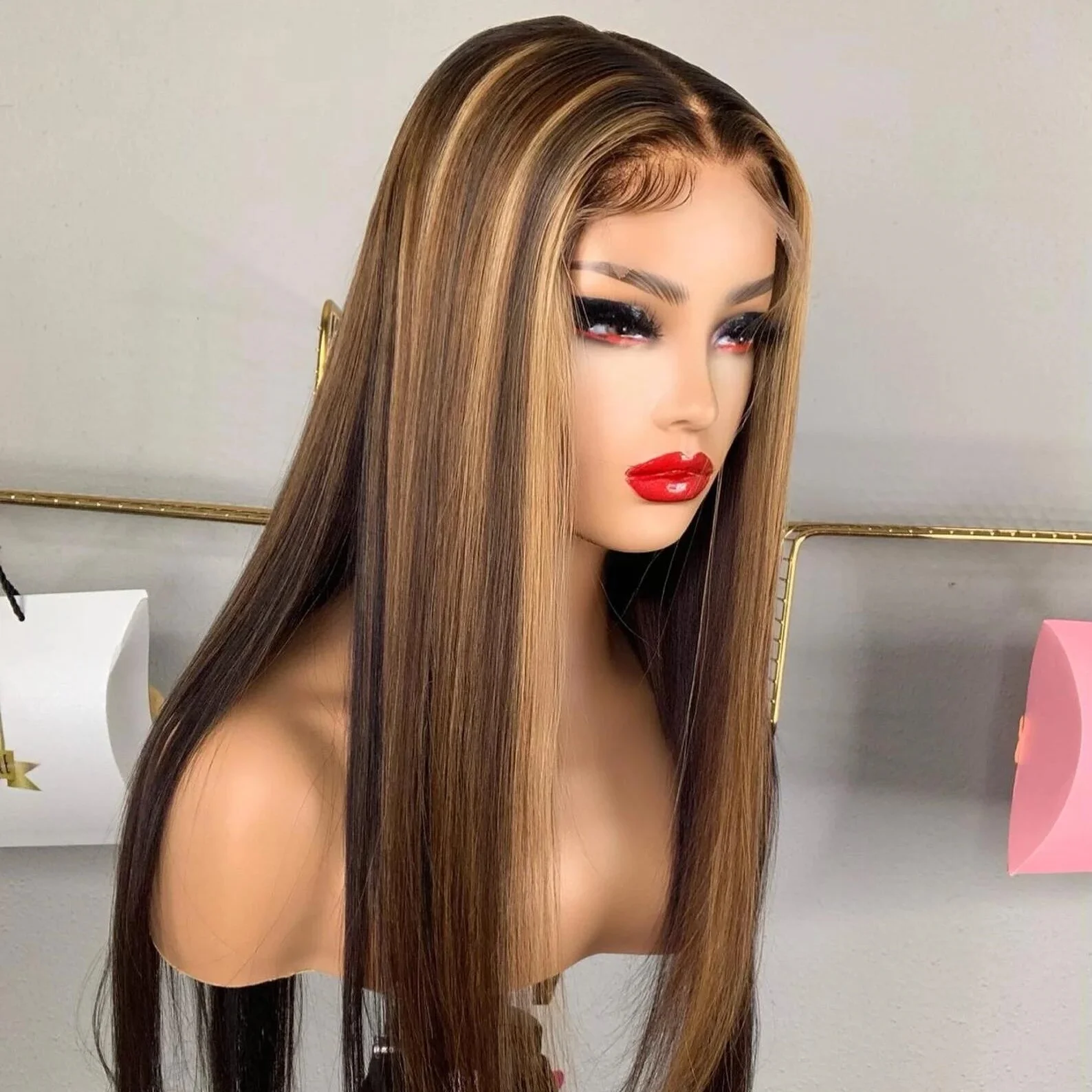 

26inch 5x5 Silk Base Silky Straight Highlight Blonde Jewish Human BabyHair HD Lace Font Wig European Hair Preplucked Glueless