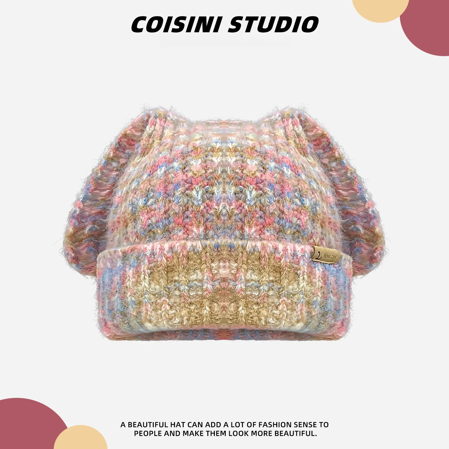 autumn winter Cute ear mixed color knitted hat for women skiing travel warm ear protection thick versatile pullover hat beanie