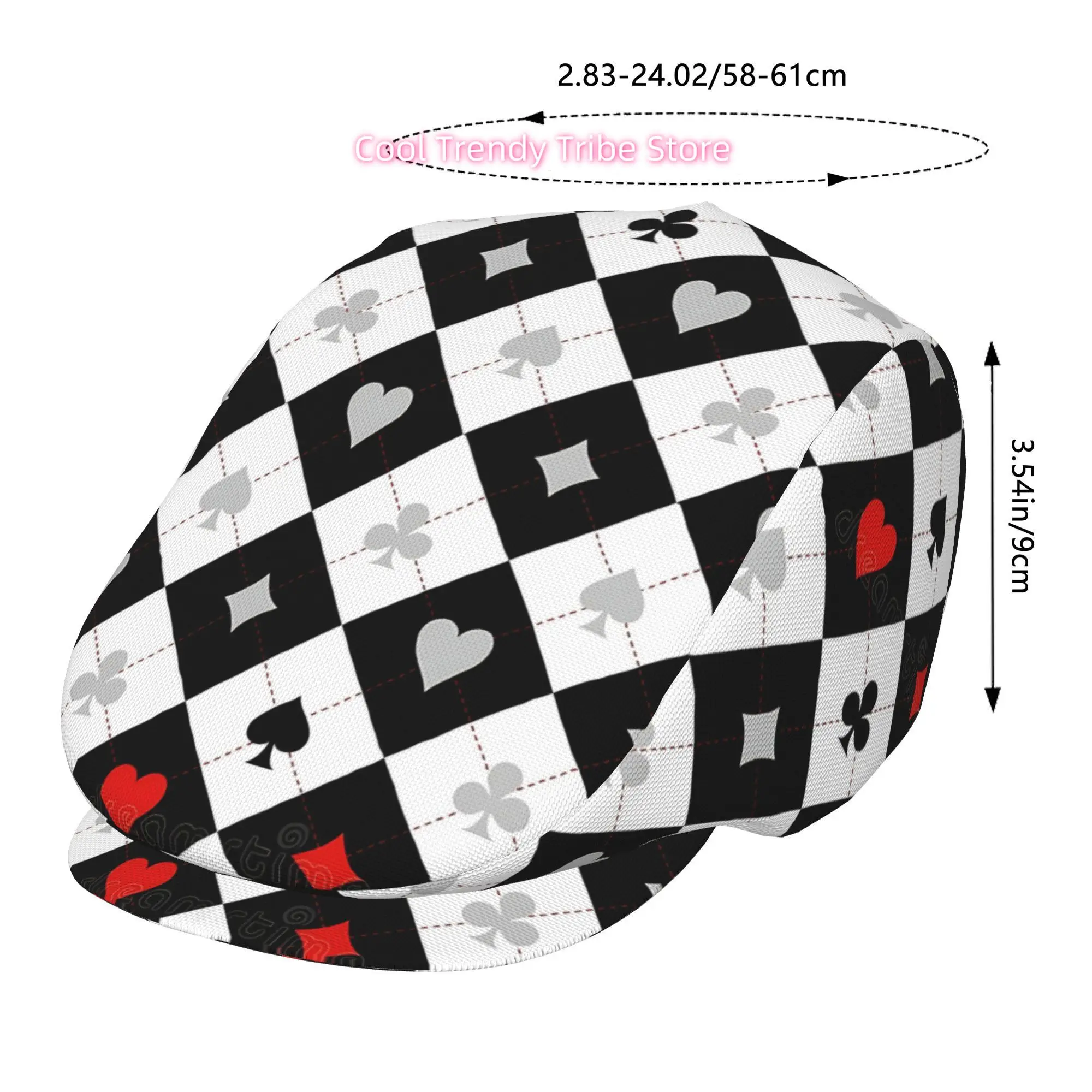 A Single Piece of Beret Featuring a Black And White Checkerboard Design Inspired by Poker Suits, This Unisex Newsboy Cap Is an E