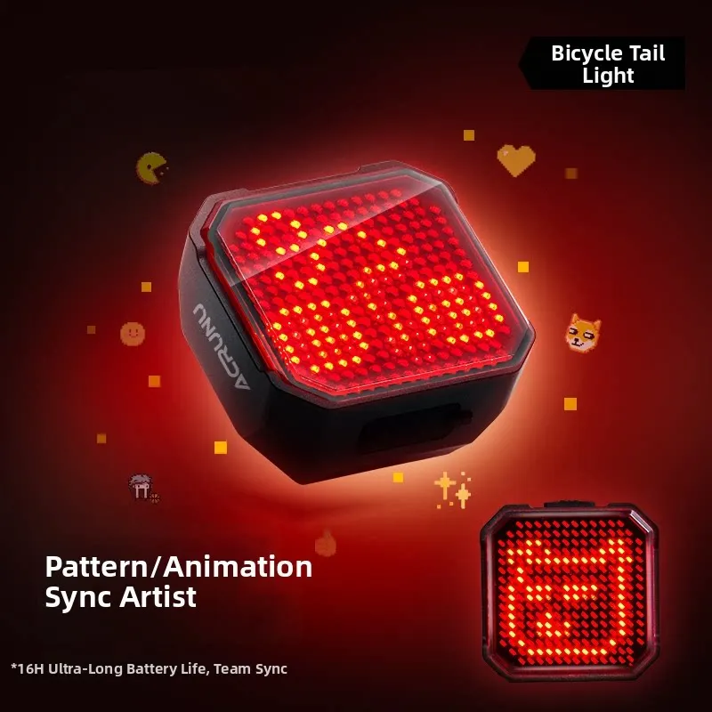 Smart Brake Sensing Bike Tail Light DIY Pattern Synchronized Warning For Road Bike Night Cycling