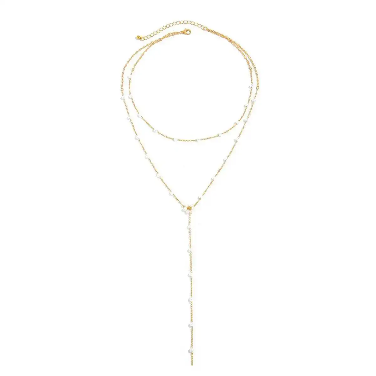 IngeSight.Z 3 أنماط أنيقة تقليد اللؤلؤ زهرة صغيرة قلادة القلائد النساء رائعة طويلة شرابة المختنق Y2K مجوهرات هدية