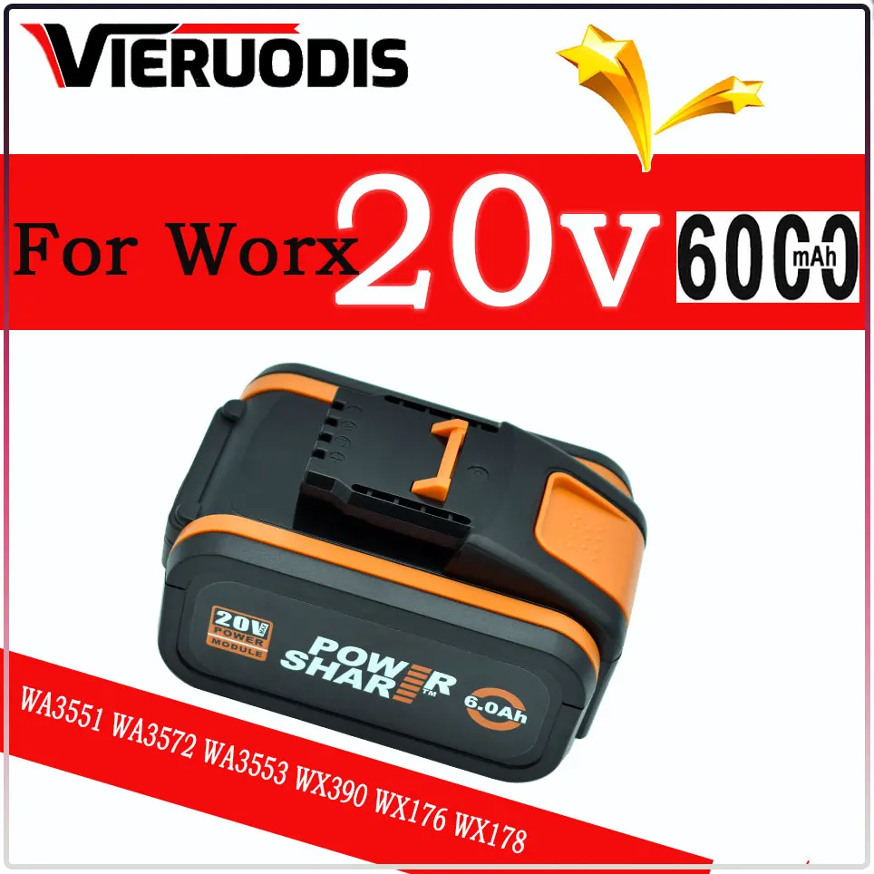 for worx 20V 6.0Ah Lithium battery Rechargeable WA3553 WA3551 WA3553.1 WA3570 for All WORX Electric and Garden Tools