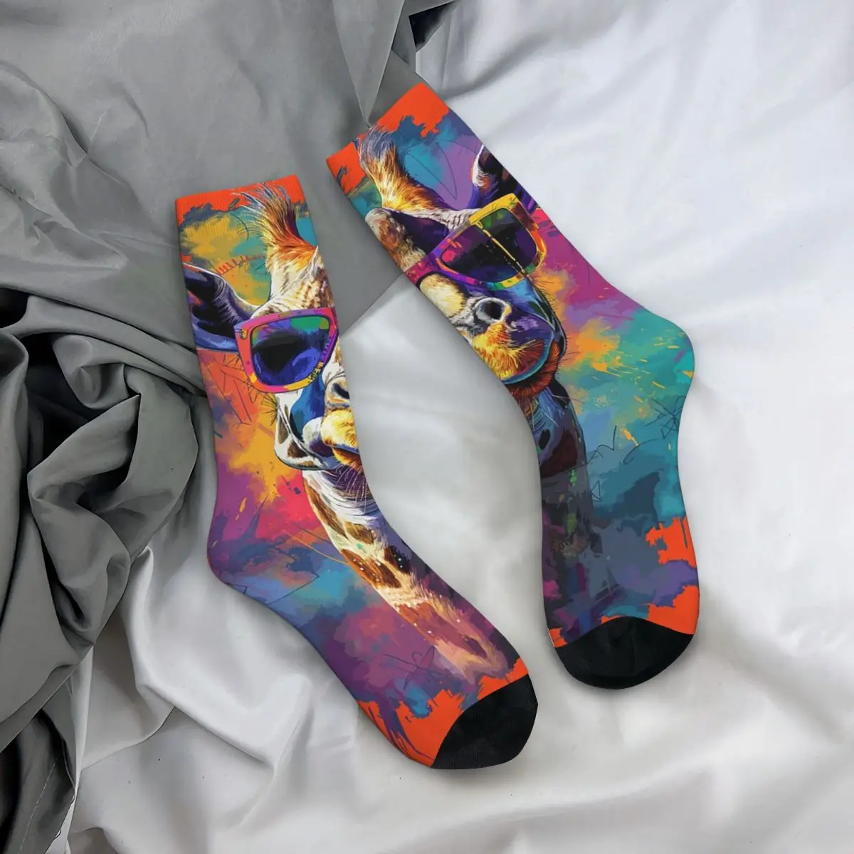 

Носки на все сезоны с принтом жирафа в солнцезащитных очках, длинные носки в стиле хип-хоп для мужчин и женщин, подарки на День святого Валентина