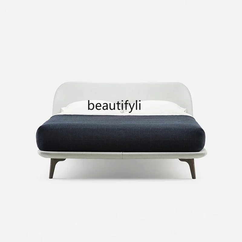 

Double Bed with Fabric, Nordic Simple Small Apartment, Cream, Silent Style, Master Bedroom, Solid Wood Bed