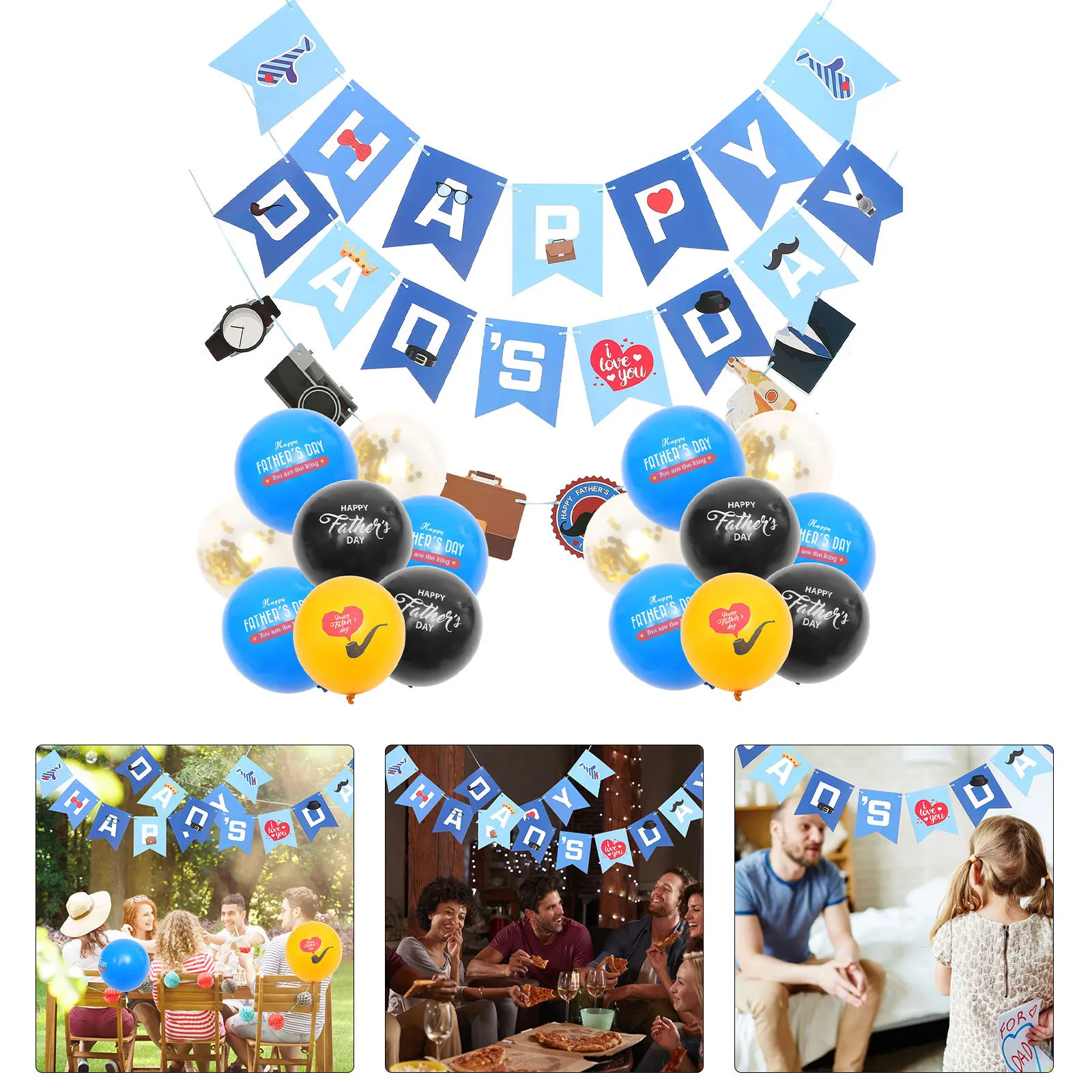 

1Set Happy Father's Day Decorative Banner Balloon Set Party Hanging Bunting Festival Supplies Celebration Ornament