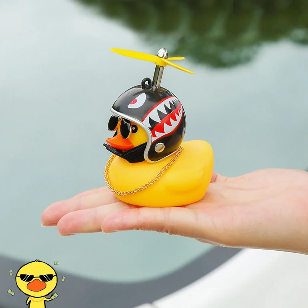 Bicycle Rubber Small Yellow Duck with Helmet Car Interior Decoration Accessories Cycling Bell Kids Bike Horn Propeller