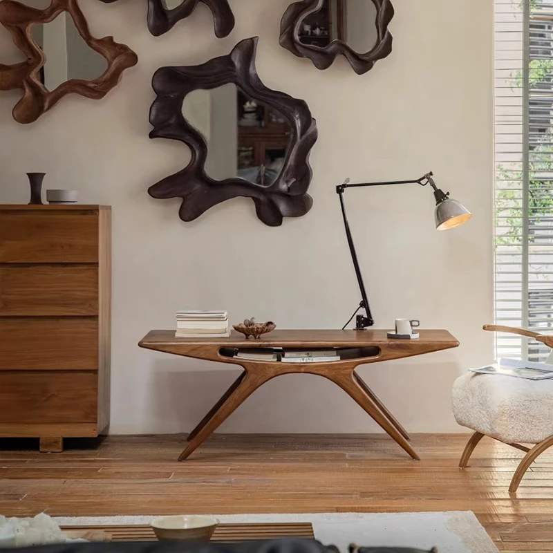Retro style living room solid wood coffee table, creative smiley face coffee table side table