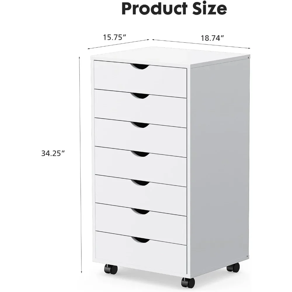 7 Drawer Chest - Dressers Storage Cabinets Wooden Dresser White Mobile Cabinet with Organization Furniture for Office, Home