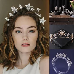 Trendy Silver Color Tiaras And Crowns Stars Princess Queen Diadems Bride Wedding Hair Accessories Rhinestone Hairbands Jewelry