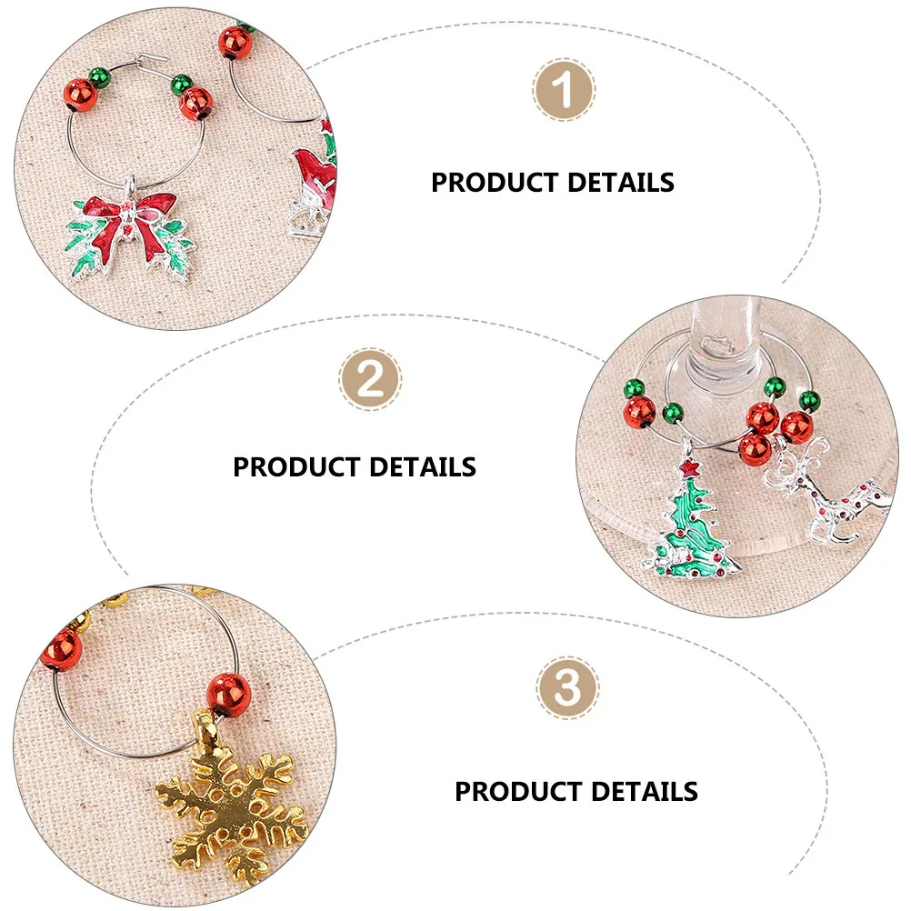 18Pcs Rustproof Metallic Christmas Wine Glass Charms Festive Drink Markers for Wine Lovers Parties Weddings Xmas Decor Glass