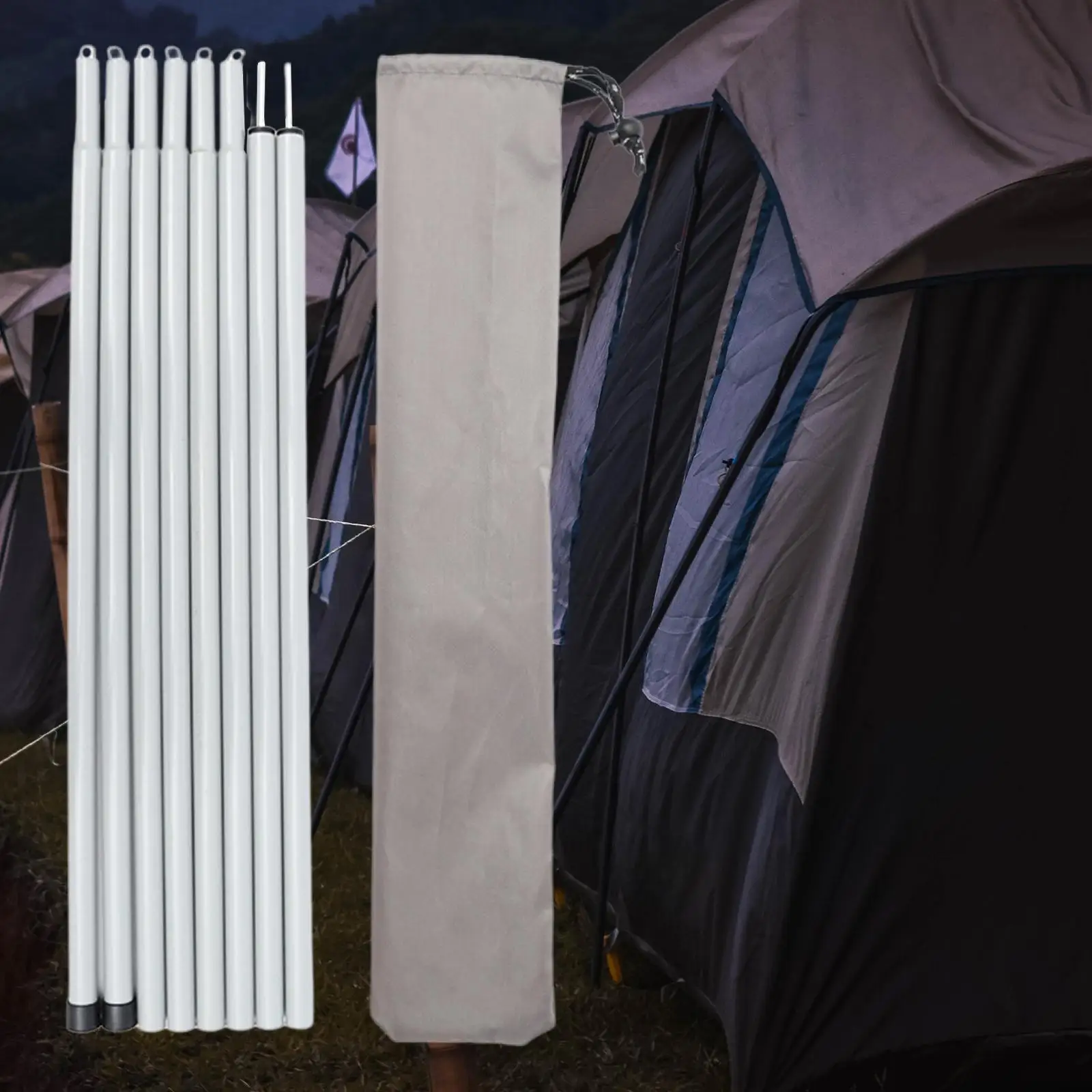 Aste di supporto leggere da 8 pezzi con chiusura a scatto e aste di supporto leggere per qualsiasi avventura, altezza e trasporto libero, nere