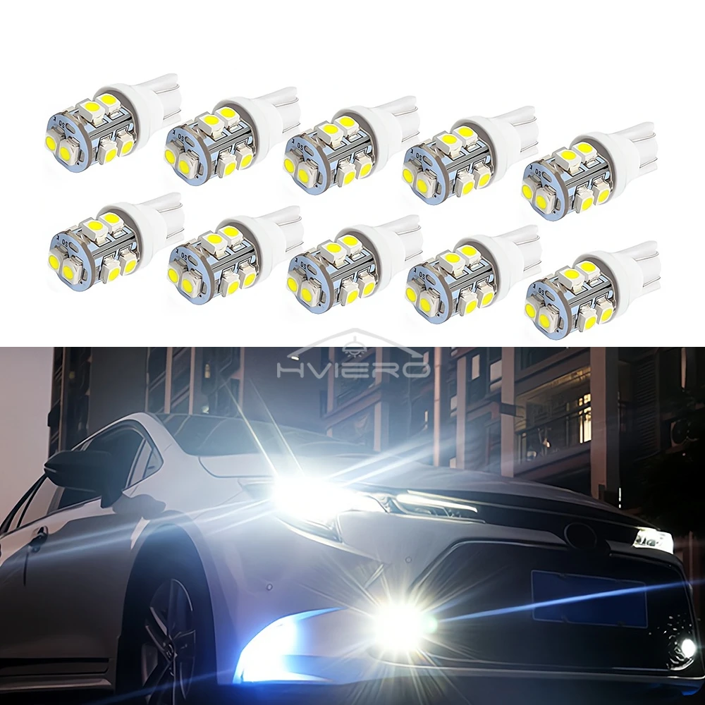 

10Pcs T10 White Car Led Turn Interior reading Lamps 194 W5W 10led Signal License Plate Light 12V Dome Wedge Dash lamp lighting