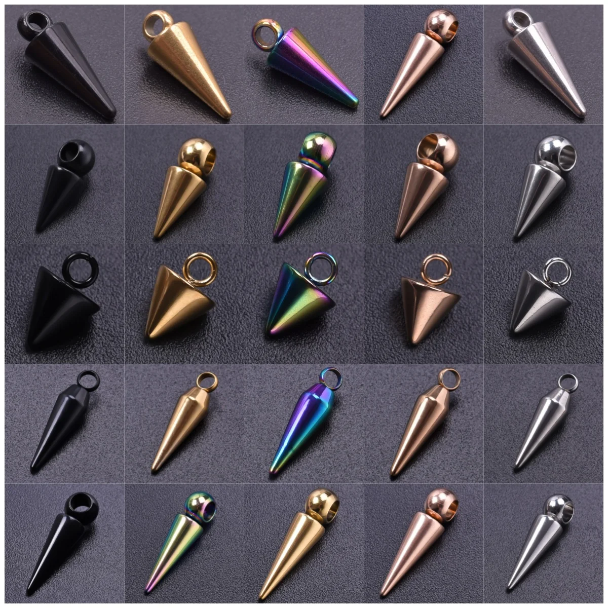 10pcs Stainless Steel Cone Charms Pendants Retro Bullet Spike Beads Charms For Women Man Punk Hoop Earring Making Supplies