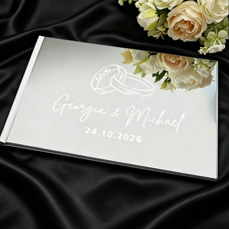 

A4 Mirror Silver Acrylic Cover Guest Book, Personalized Wedding Guest Book, Wedding Photo Album, Wedding Anniversary Gift