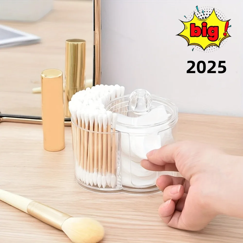 1pc Organizzatore cosmetico antipolvere di grande capacità Organizzatore di bastoncini di cotone, coperchio in bambù, batuffolo di cotone portatile e supporto per soffio di polvere