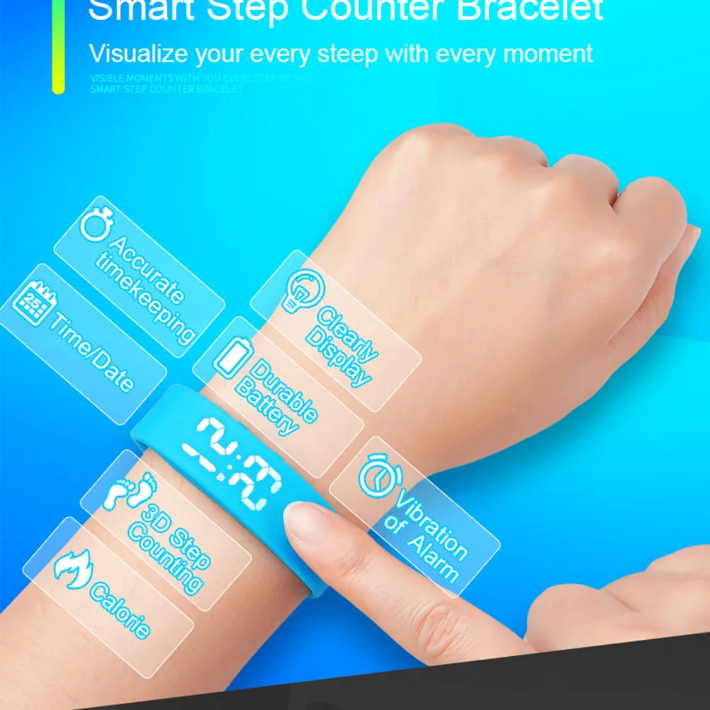 

Fitness Smart Watch Blue Silicone Adjustable Strap LED Sports Bracelet Step Distance Calories Smart Watch