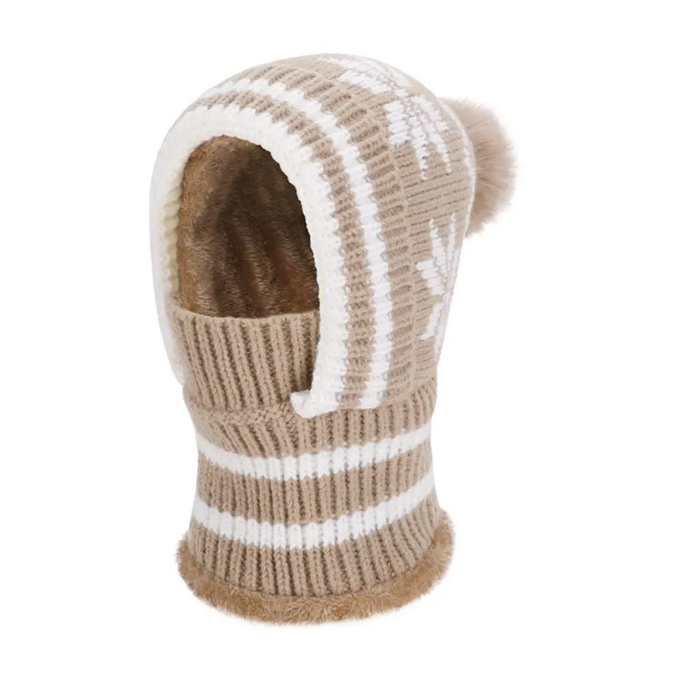 Fleece Lining Knitted Balaclava Hat Snowflake Jacquard Ear Protection Winter Beanie Mask Thick Warm Soft Thermal Face Cover