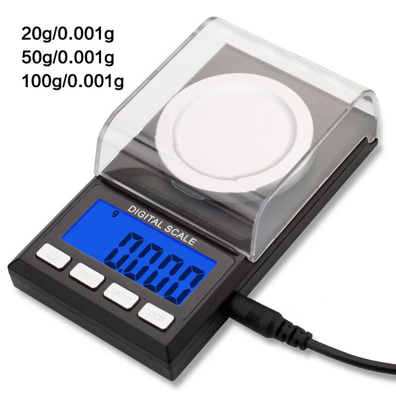 100g/50g/20g Electronic Scales 0.001 LCD Digital Scale Jewelry Medicinal Herbs Portable Lab Weight Milligram Scale USB Power