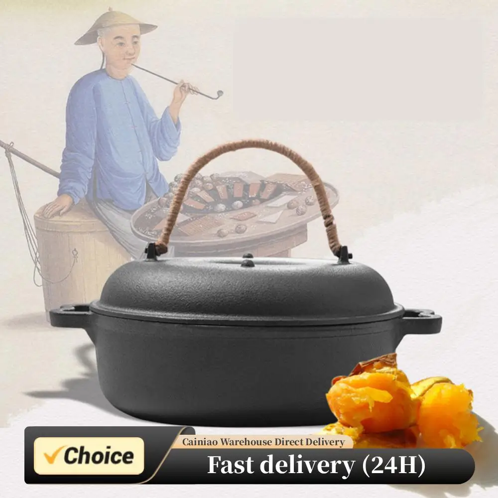 

Cast Iron Roasted Sweet Potato Pan W/Lid Garlic Roaster for Picnic Camping Patio Backyard Cooking