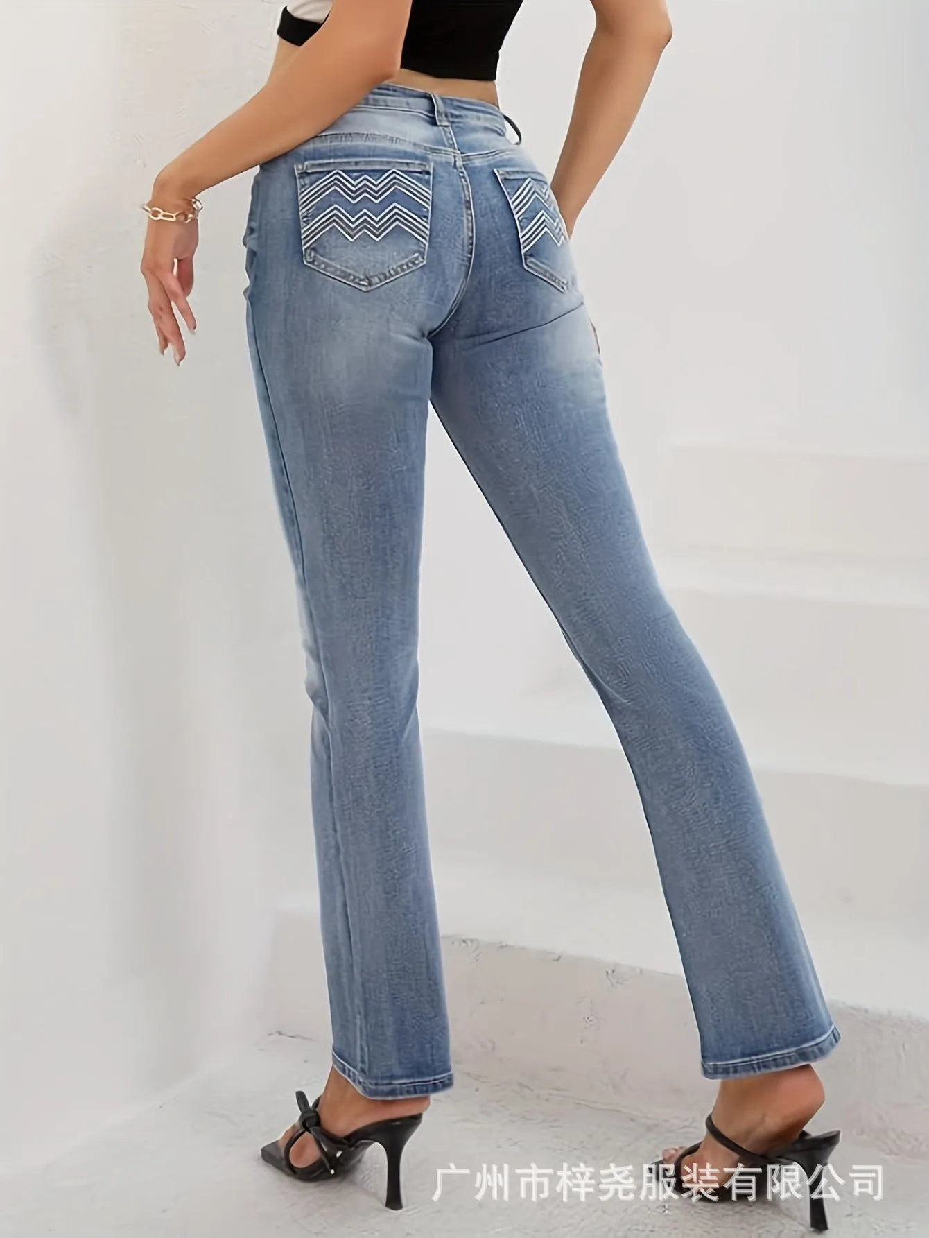 

Spring Women's Clothing Mid Waist Slim Fit Flared Jeans For Woman Vintage Embroidered Stretch Cotton Denim Long Tapered Pants
