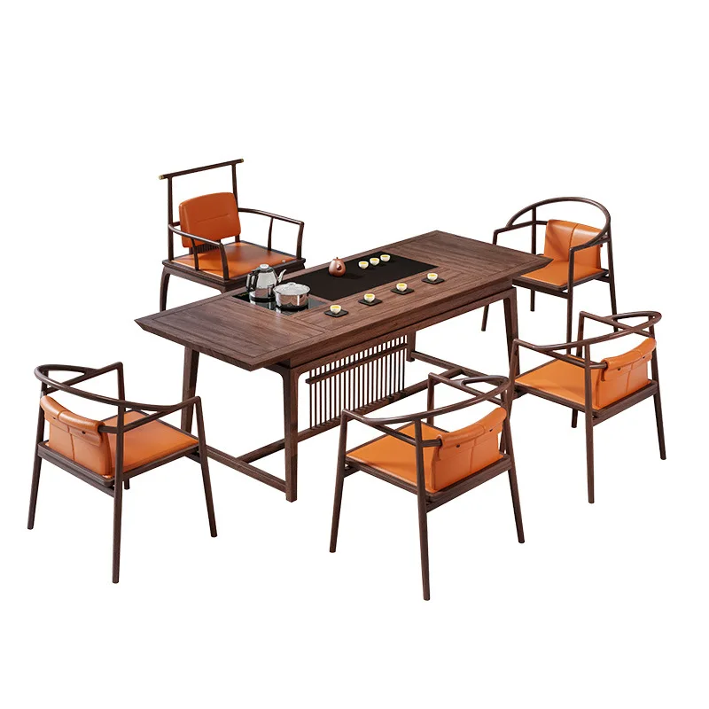 

New Chinese style, tea table and chair combination, solid wood, tea table, black walnut, set, integrated, household