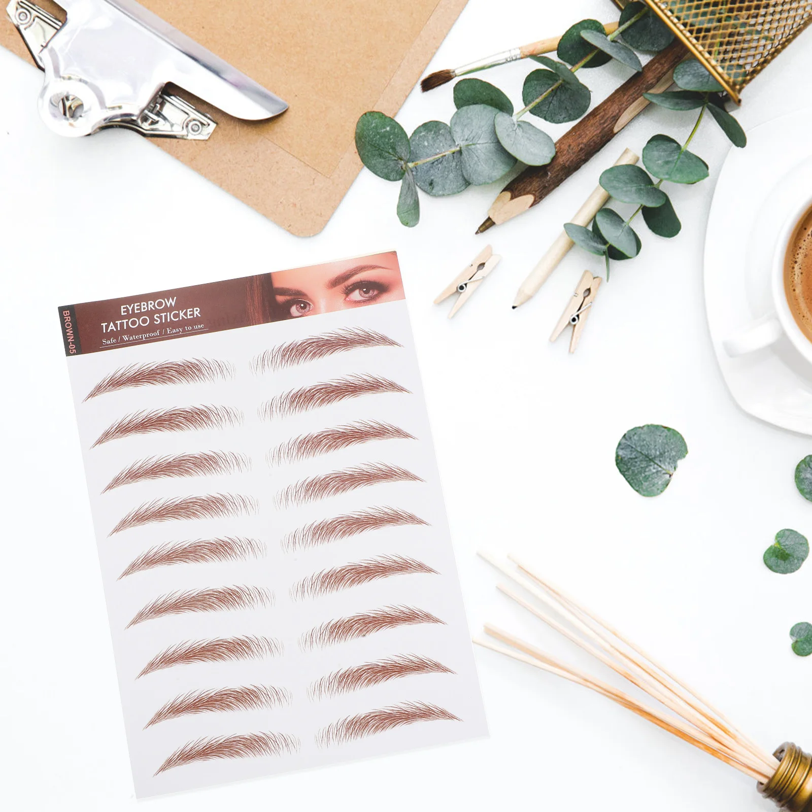 6 fogli Trasferimenti per sopracciglia impermeabili 3D Adesivi temporanei naturali marroni Timbri per sopracciglia adesivi realistici per le donne