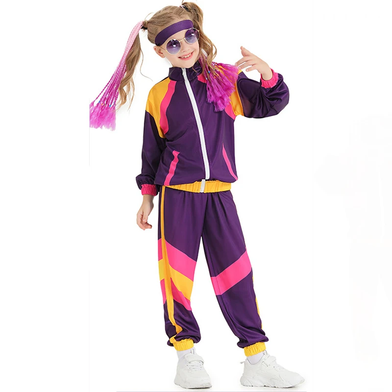 Multicolor 70S 80S Disco Tracksuit For Kid Costume Retro Hip Hop Dance Outfit Cosplay Carnival Party Fancy Dress