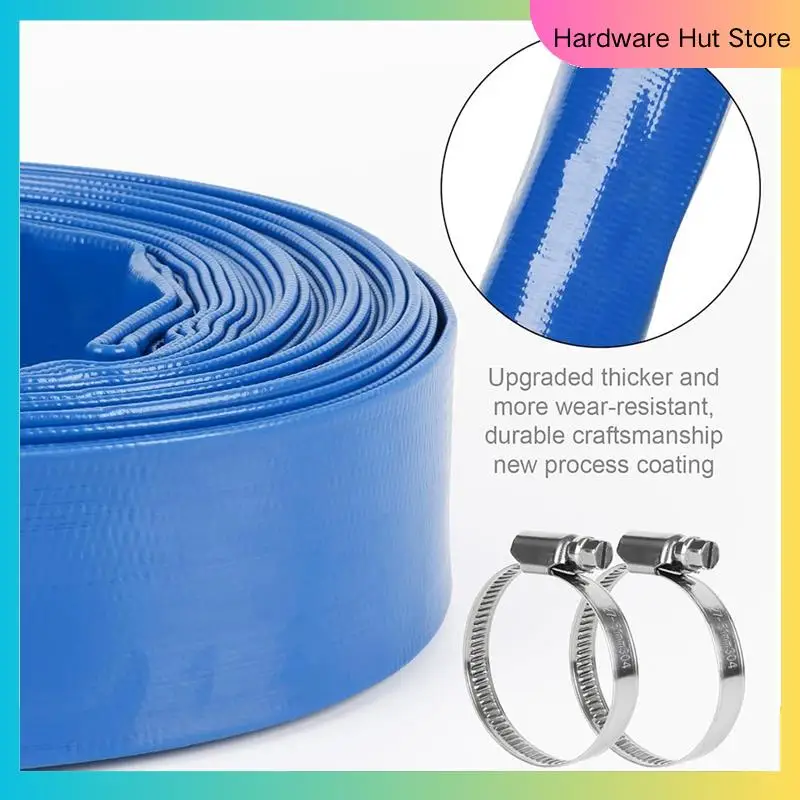 

1.5In X 20 FT Pool Backwash Hose, Flat Sump Pump Hose, Reinforced Discharge Hose With Clamp, Drain Clean Swimming Pools-Y31A