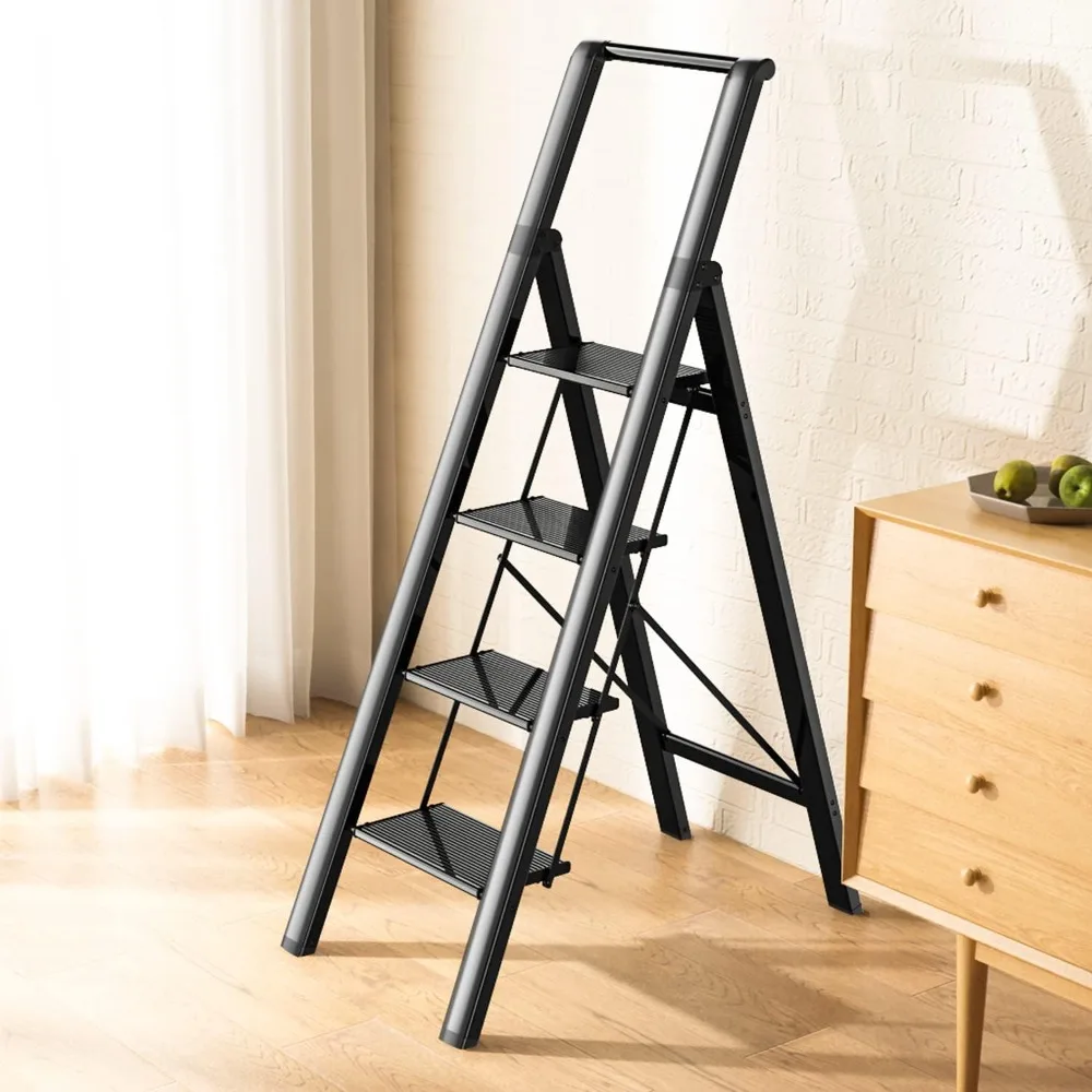 

GameGem 4 Steps Lightweight Aluminum Ladder Folding Step Stool Stepladders with Anti-Slip and Wide Pedal for Home and Kitchen