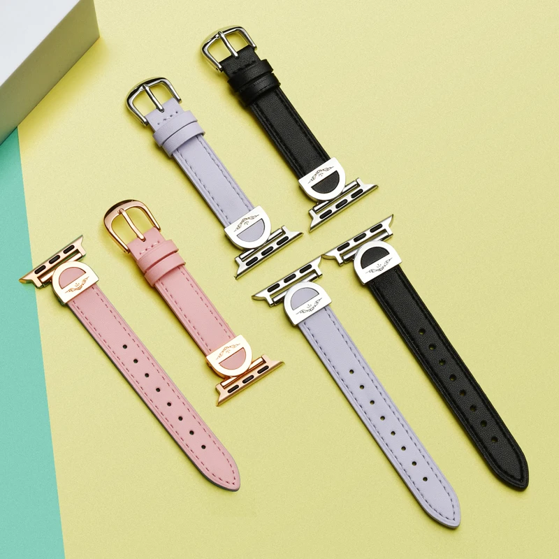 Slim leather strap for Apple Watch band ultra-2 49mm series 7 8 9 41mm/45mm 49mm 42mm Wrist bracelet iWatch SE 6 5 4 3 40mm/44mm