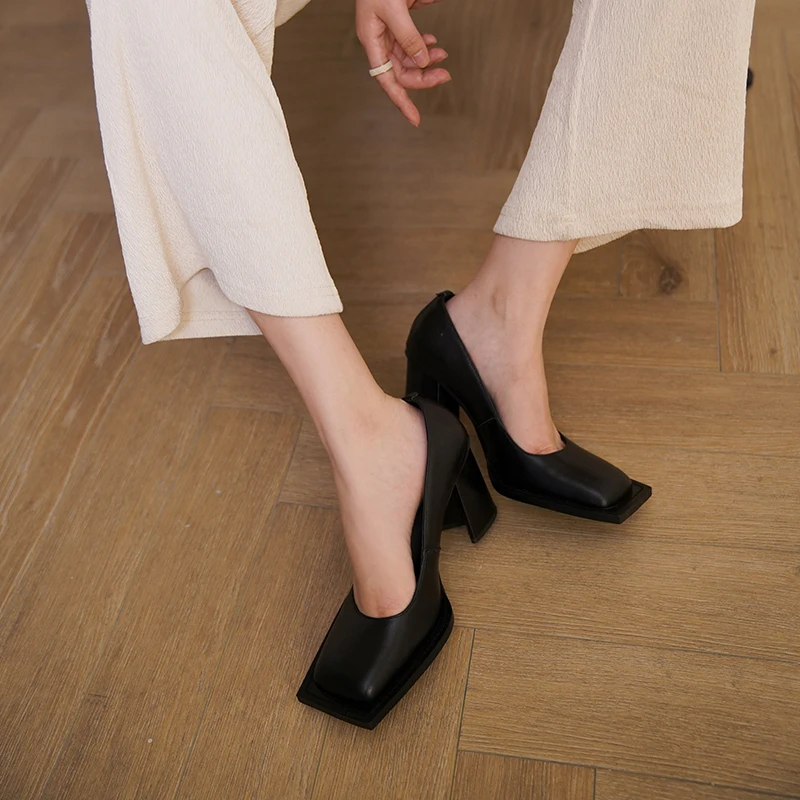 

Женские туфли из спилка на платформе, туфли-лодочки с квадратным носком, обувь на очень высоком каблуке, весна 2024