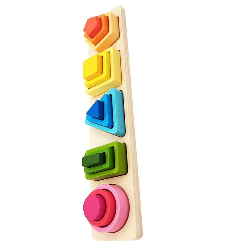 1 ensemble de Puzzle empilable de formes géométriques en bois, formes colorées préscolaires assorties, cognitif éducatif pour tout-petits